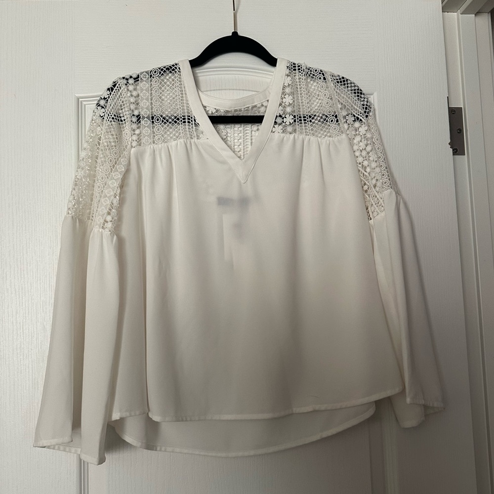 Sugarlips Ivory Lace Trim Blouse